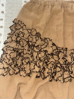 Brown Midi Skirt with Ruffle Trim